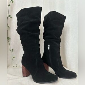 Splendid Elegant Black Suede Knee-High Boots